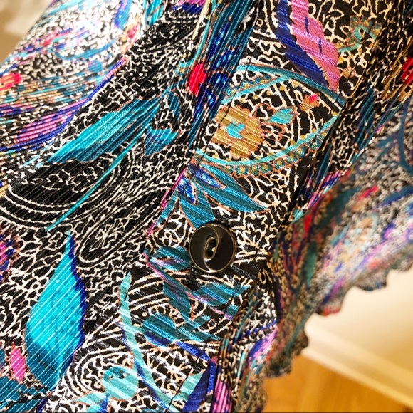 Vintage Bright Floral Paisley Button Front Blouse - Picture 3 of 10